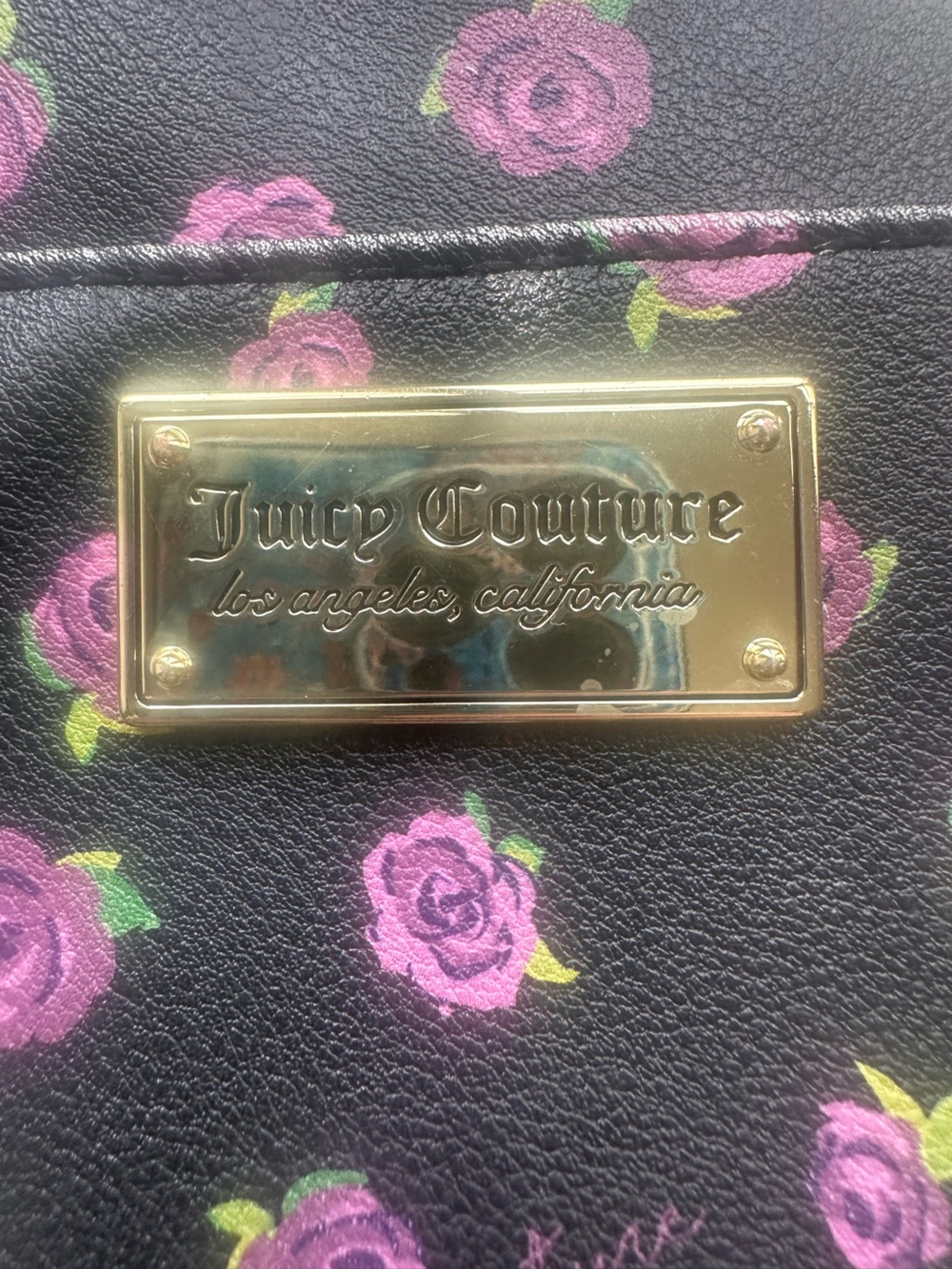 Juicy Couture Black Crossbody with Pink Rose Print - Picture 2 of 5